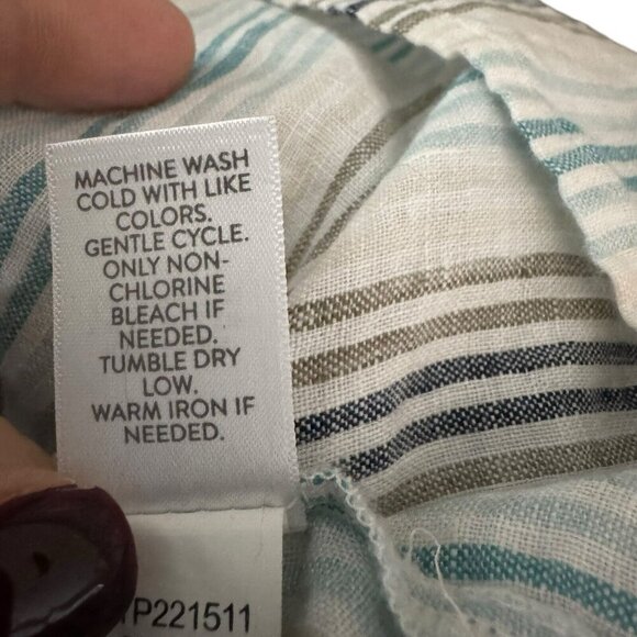 J. jill linen striped embroidered 100% linen boho tunic Top Size Medium relaxed - Picture 8 of 9